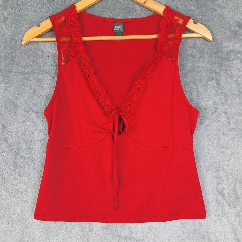 Womens Top Small Fairy Babydoll Y2K Floral Lace Romantic Coquette Going Out Red